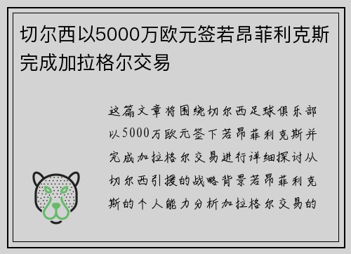 切尔西以5000万欧元签若昂菲利克斯完成加拉格尔交易