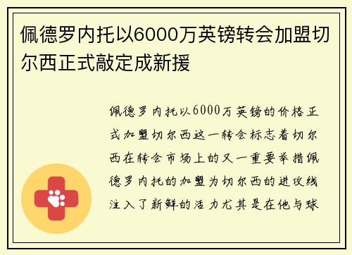 佩德罗内托以6000万英镑转会加盟切尔西正式敲定成新援 佩德罗内托以6000万英镑转会加盟切尔西正式敲定成新援